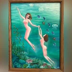 Original oil painting 27”x21” “ Mermaids” signed by me,Lena Vanzo, in the frame